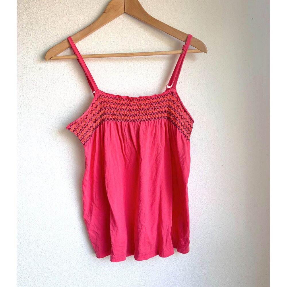 LE TIGRE Vtg Y2K Smocked Hot Pink Spaguetti Straps Chevron Cami Top Womens XS